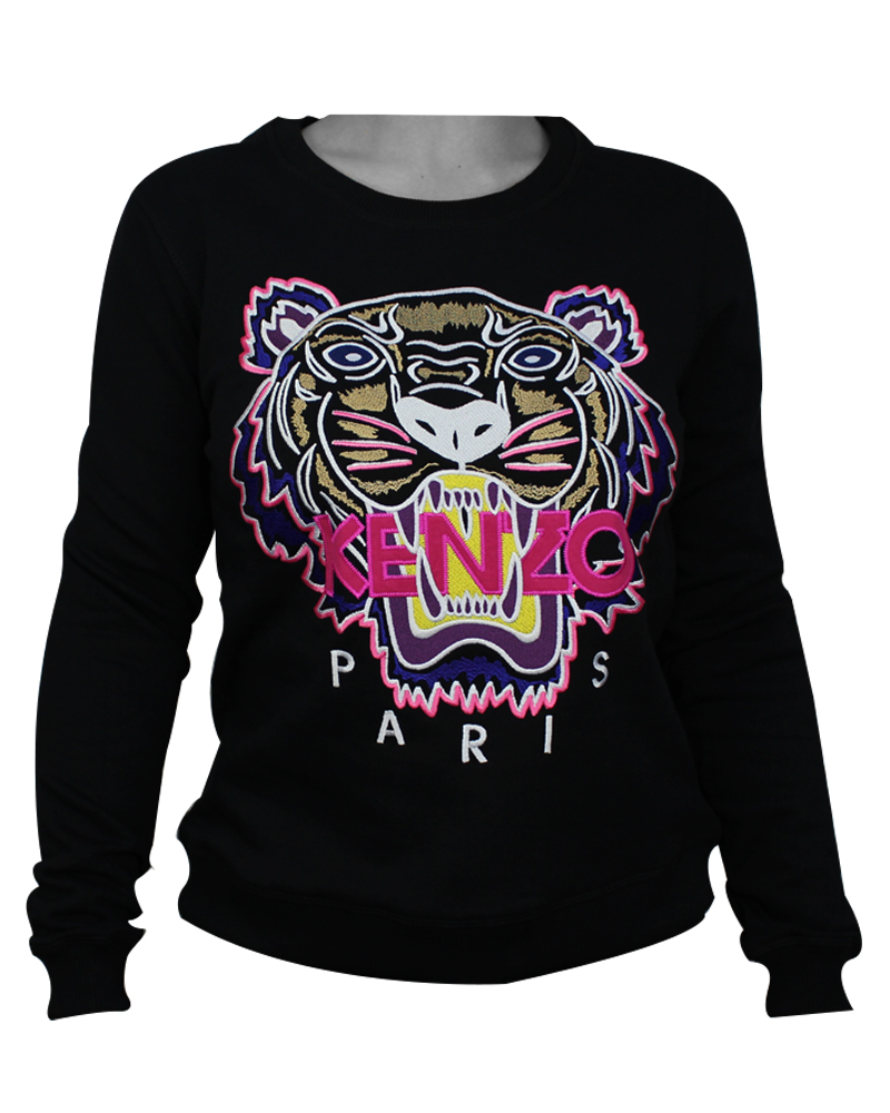 Kenzo Tiger Womans Sweatshirt Black Pink S Apparel & Accessories Clothing Shirts Tops Beautycos