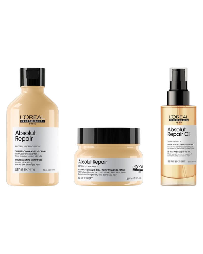L’oréal Professionnel Absolut Repair Set 300 ML 3 Stk Health & Beauty Personal Care Hair Shampoo Conditioner Beautycos