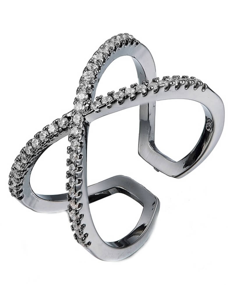 Everneed Scarlett Sort Krydsring Med Klare Zirconia Sten (U) Apparel & Accessories Jewelry Beautycos